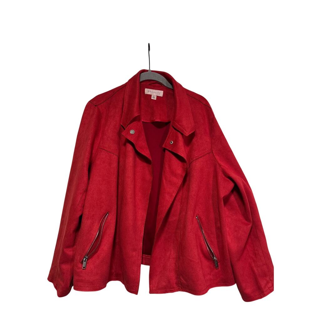 Philosophy Red Faux Leather Jacket 1X - Picture 2 of 7